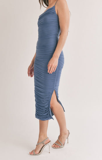 Pamela - azul acero - Lend the Trend renta de vestidos mexico