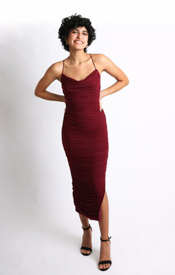 Pamela - rojo vino - Lend the Trend renta de vestidos mexico