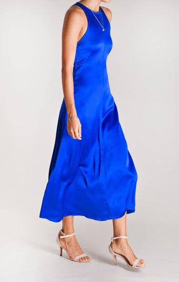 Renata - vestido azul metálico - Lend the Trend renta de vestidos mexico